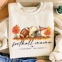 Vintage Football Mama Graphic Sweatshirt, Game Day Mom Tee, Autumn Sports Season Top, Helmet and Fall Leaves Design, Football Mom Gift Idea