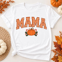 Custom Gingham Mama Shirt, Personalized Pumpkin Mom Graphic Tee, Retro Mama Fall T Shirt, Cute Thanksgiving Autumn Outfit, Gift for Mom