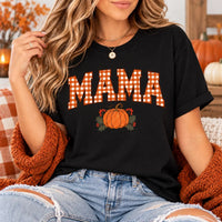 Custom Gingham Mama Shirt, Personalized Pumpkin Mom Graphic Tee, Retro Mama Fall T Shirt, Cute Thanksgiving Autumn Outfit, Gift for Mom