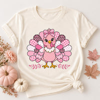 Cute Pink Turkey Thanksgiving Shirt, Girly Coquette Turkey Tee, Pink Bow Fall Sweatshirt, Friendsgiving Outfit, Holiday Gift for Her