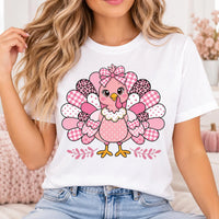 Cute Pink Turkey Thanksgiving Shirt, Girly Coquette Turkey Tee, Pink Bow Fall Sweatshirt, Friendsgiving Outfit, Holiday Gift for Her