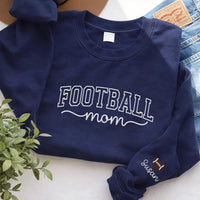 Football Mom Embroidered Sweatshirt, Custom Name Sleeve Hoodie, Personalized Game Day Shirt, Team Spirit Crewneck, Football Mom Gift