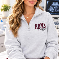 Personalized Sonographer Embroidered Quarter Zip Sweatshirt, Custom RDMS Pullover, Ultrasound Tech Gift, Sonography Workwear, Gift for Her