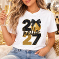 Hello 2027 New Year Shirt, Gold Black Disco Ball Tee, New Years Eve Party Top, NYE Outfit, 2027 Holiday Party Gift for Her