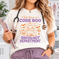 Oncology Nurse Halloween Shirt, Code Boo Ghost Tee, Funny Cancer Care Halloween Top, Spooky Hospital Shift Shirt, Gift for Oncology Nurse
