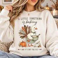 Thanksgiving Pregnancy Announcement Sweatshirt, A Little Something Is Baking Tee, Cute Turkey Chef Fall Shirt, Funny Fall Baby Reveal Gift