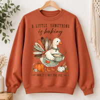 Thanksgiving Pregnancy Announcement Sweatshirt, A Little Something Is Baking Tee, Cute Turkey Chef Fall Shirt, Funny Fall Baby Reveal Gift