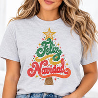 Feliz Navidad Retro 70s Christmas Tree Shirt, Latina Christmas Holiday Tee, Vintage Spanish Tree Shirt, Feliz Navidad Gift, Gift for Her