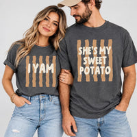 I Yam Sweet Potato Couples Shirt, Custom Thanksgiving His Hers Tee, Retro Stripe Couple Shirt, Turkey Day Dinner, Matching Couples Gift