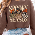 Spooky Season Halloween Sweatshirt, Leopard Camo Ghost Graphic Tee, Witch Hat Checkered Ghost, Halloween Party Outfit Shirt, Gift for Her