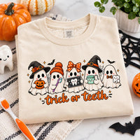Trick or Teeth Dental Shirt, Cute Ghost Halloween Graphic Tee, Toothbrush Ghost Party Top, Halloween Dental Office Gift, Gift for Dentist