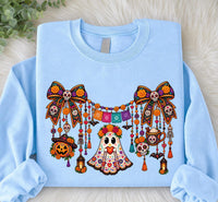 Day of the Dead Sugar Skull Shirt, Floral Ghost Graphic Tee, Marigold Garland Skeleton Top, Dia de los Muertos Outfit, Halloween Gift