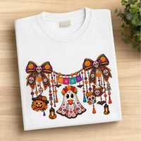 Day of the Dead Sugar Skull Shirt, Floral Ghost Graphic Tee, Marigold Garland Skeleton Top, Dia de los Muertos Outfit, Halloween Gift