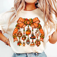 Thanksgiving Bow Graphic Sweatshirt, Fall Charm Garland Tee, Pumpkin Turkey Autumn Top, Thanksgiving Dinner Party Outfit Shirt, Gift for Her