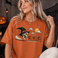 Vintage Skeleton Witch Hat Thanksgiving Shirt, Funny Skull Turkeys Tee, Retro Engraving Illustration, Spooky Fall Tee, Halloween Gift