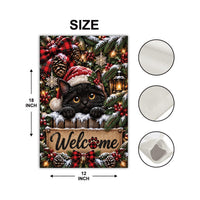 Black Cat Welcome Christmas Garden Flag, 12x18 Double Sided Yard Flag, Kitty Holiday Porch Decor, Cat Mom Christmas Gift, Holiday Gift