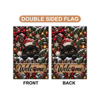 Black Cat Welcome Christmas Garden Flag, 12x18 Double Sided Yard Flag, Kitty Holiday Porch Decor, Cat Mom Christmas Gift, Holiday Gift