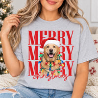 Personalized Dog Photo Christmas Shirt, Custom Pet Portrait Tee, Merry Santa Pup Sweatshirt, Dog Mom Crewneck, Xmas Gift for Pet Mom