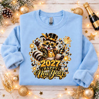 Happy New Year 2027 Raccoon Shirt, Funny New Years Eve Party Tee, Champagne Raccoon Sweatshirt, Holiday Crewneck, NYE Celebration Gift