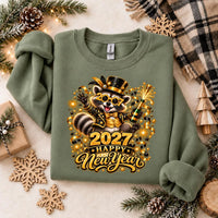 Happy New Year 2027 Raccoon Shirt, Funny New Years Eve Party Tee, Champagne Raccoon Sweatshirt, Holiday Crewneck, NYE Celebration Gift