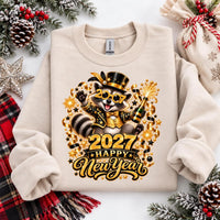 Happy New Year 2027 Raccoon Shirt, Funny New Years Eve Party Tee, Champagne Raccoon Sweatshirt, Holiday Crewneck, NYE Celebration Gift