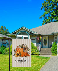Personalized Pumpkin Family Name Garden Flag, 12x18 Double Sided Outdoor Flag, Fall Garden Decor, Autumn Porch Decor, Housewarming Gift