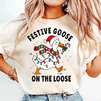 Festive Goose on the Loose Shirt, Funny Christmas Goose Tee, Farm Holiday Sweatshirt, Holiday Farm Crewneck, Christmas Animal Lover Gift