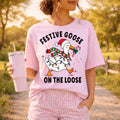 Festive Goose on the Loose Shirt, Funny Christmas Goose Tee, Farm Holiday Sweatshirt, Holiday Farm Crewneck, Christmas Animal Lover Gift