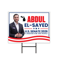 Abdul El-Sayed For Michigan Senate 2026 Yard Sign, Corrugated Plastic Senate Elections, Race Red White & Blue Yard Sign with Metal H-Stake