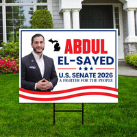 Abdul El-Sayed For Michigan Senate 2026 Yard Sign, Corrugated Plastic Senate Elections, Race Red White & Blue Yard Sign with Metal H-Stake
