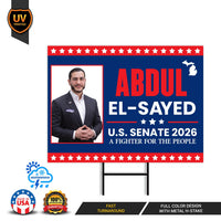 Abdul El-Sayed For Michigan Senate 2026 Yard Sign, Corrugated Plastic Senate Elections, Race Red White & Blue Yard Sign with Metal H-Stake