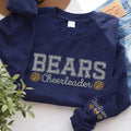 Custom Glitter Cheerleader Sweatshirt, Team Name Cheer Hoodie, Sleeve Name Varsity Shirt, Game Day Spirit Outfit, Gift for Cheerleader