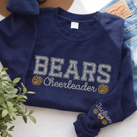 Custom Glitter Cheerleader Sweatshirt, Team Name Cheer Hoodie, Sleeve Name Varsity Shirt, Game Day Spirit Outfit, Gift for Cheerleader