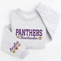 Custom Glitter Cheerleader Sweatshirt, Team Name Cheer Hoodie, Sleeve Name Varsity Shirt, Game Day Spirit Outfit, Gift for Cheerleader