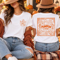 Personalized Pumpkin Crew Shirt, Custom Name Fall T-Shirt, Holiday Tee, Thanksgiving Pumpkin Outfit, Holiday Gift for Her, Front Back Print