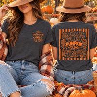 Personalized Pumpkin Crew Shirt, Custom Name Fall T-Shirt, Holiday Tee, Thanksgiving Pumpkin Outfit, Holiday Gift for Her, Front Back Print