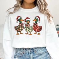 Christmas Santa Duck Trio Shirt, Plaid Tree Pattern Polka Dot Tee, Santa Hat Holiday Top, Holiday Party Outfit, Family Christmas Gift