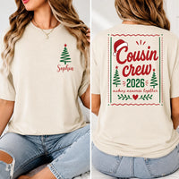 Personalized Cousin Crew Shirt, Custom Name Christmas Tee, Pocket Tree Holiday Top, Matching Cousins Outfit, Gift for Her, Front Back