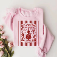Custom Christmas Family Name Shirt, Personalized Barcode Sweatshirt, Tree Icon Holiday Pullover, Family Matching Tee, Christmas Gift