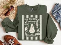 Custom Christmas Family Name Shirt, Personalized Barcode Sweatshirt, Tree Icon Holiday Pullover, Family Matching Tee, Christmas Gift