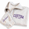 Personalized EST Embroidered Quarter Zip Sweatshirt, Custom Logo Pullover, Custom Company Sweater, Business Team Gift, Corporate Gift