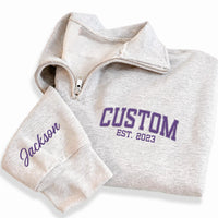 Personalized EST Embroidered Quarter Zip Sweatshirt, Custom Logo Pullover, Custom Company Sweater, Business Team Gift, Corporate Gift