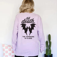 Personalized Til Death Halloween Shirt, Custom Bat Vampire Back Print Tee, Matching Couple Shirt, Family Name Date Top, Halloween Gift