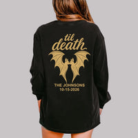 Personalized Til Death Halloween Shirt, Custom Bat Vampire Back Print Tee, Matching Couple Shirt, Family Name Date Top, Halloween Gift