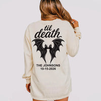 Personalized Til Death Halloween Shirt, Custom Bat Vampire Back Print Tee, Matching Couple Shirt, Family Name Date Top, Halloween Gift