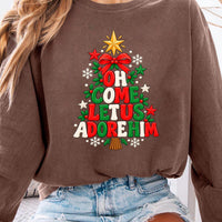 Oh Come Let Us Adore Him Shirt, Christmas Tree Bubble Letter Tee, Faith Holiday Graphic Crewneck, Gold Star Xmas Outfit, Stocking Stuffer