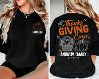 Personalized Thanksgiving Crew Hoodie, Custom Pocket Name Fall Sweatshirt, Family Pullover, Harvest Crew Tee, Fall Family Gift, Front Back