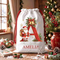 Personalized Santa Sack, Custom Initial Christmas Toy Sack with Name, Large Santa Gift Bag, Reusable Christmas Sack, Kids Christmas Gift