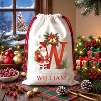 Personalized Santa Sack, Custom Initial Christmas Toy Sack with Name, Large Santa Gift Bag, Reusable Christmas Sack, Kids Christmas Gift
