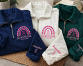 Breast Cancer Survivor Embroidered Quarter Zip Sweatshirt, Personalized Pink Ribbon Top, Custom Sleeve Name, Cancer Warrior Gift for Her